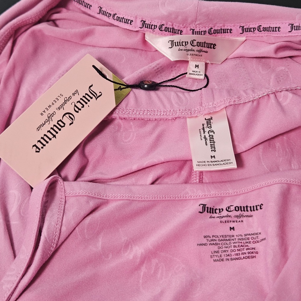 Juicy Couture Womens 3pc Pajama Set Pink Robe Cami Shorts Rhinestone Logo M NEW - Picture 8 of 9